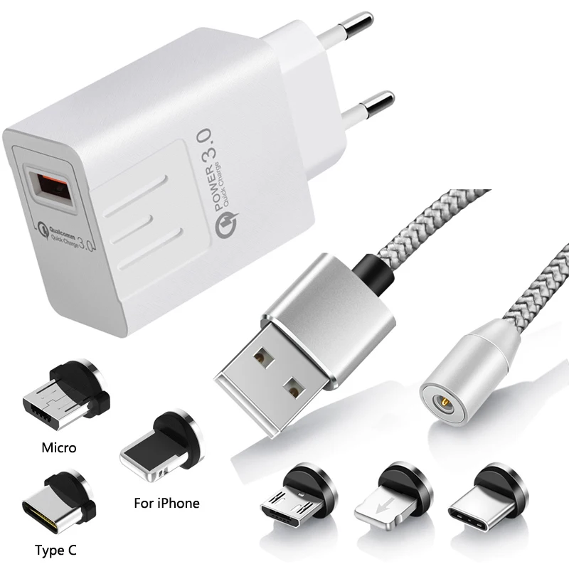 Магнитный кабель Micro usb type C для iPhone samsung Android мобильного телефона быстрое зарядное