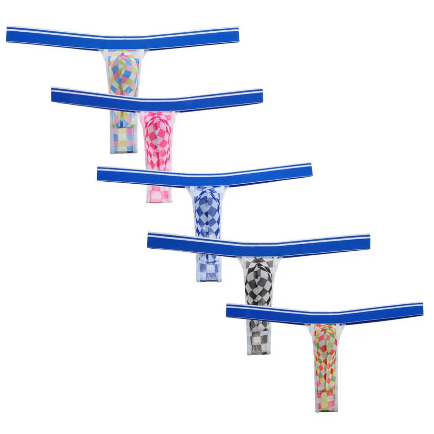 5 шт./лот мужские цветные клетчатые стринги сетчатые мини бикини с Т образной