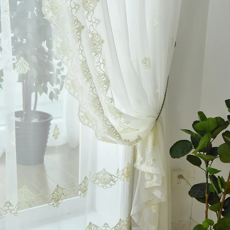 

New Embroidery Natural Curtains for Living Room Pure White Nice Curtain Guaze Tulles Voile Fabrics Drapes for Girls Bedroom