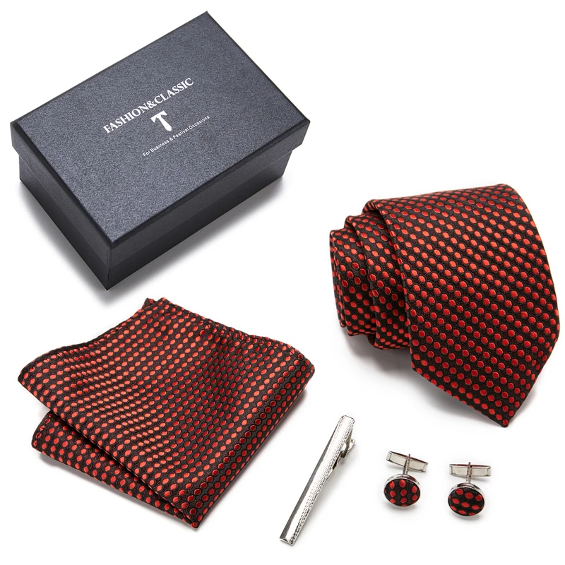 

Vangise Brand High Quality Jacquard Silk Tie Pocket Squares Set Necktie Box Wedding Accessories Dark Blue Fit Formal Party