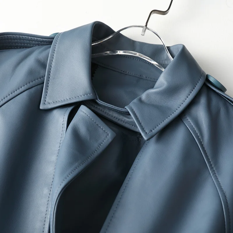 Fall High Quality Leather Coat Spring Sheepskin Slim Fashion Jackets with Sashes Pockets Genuine Leather Outwear Real Leather