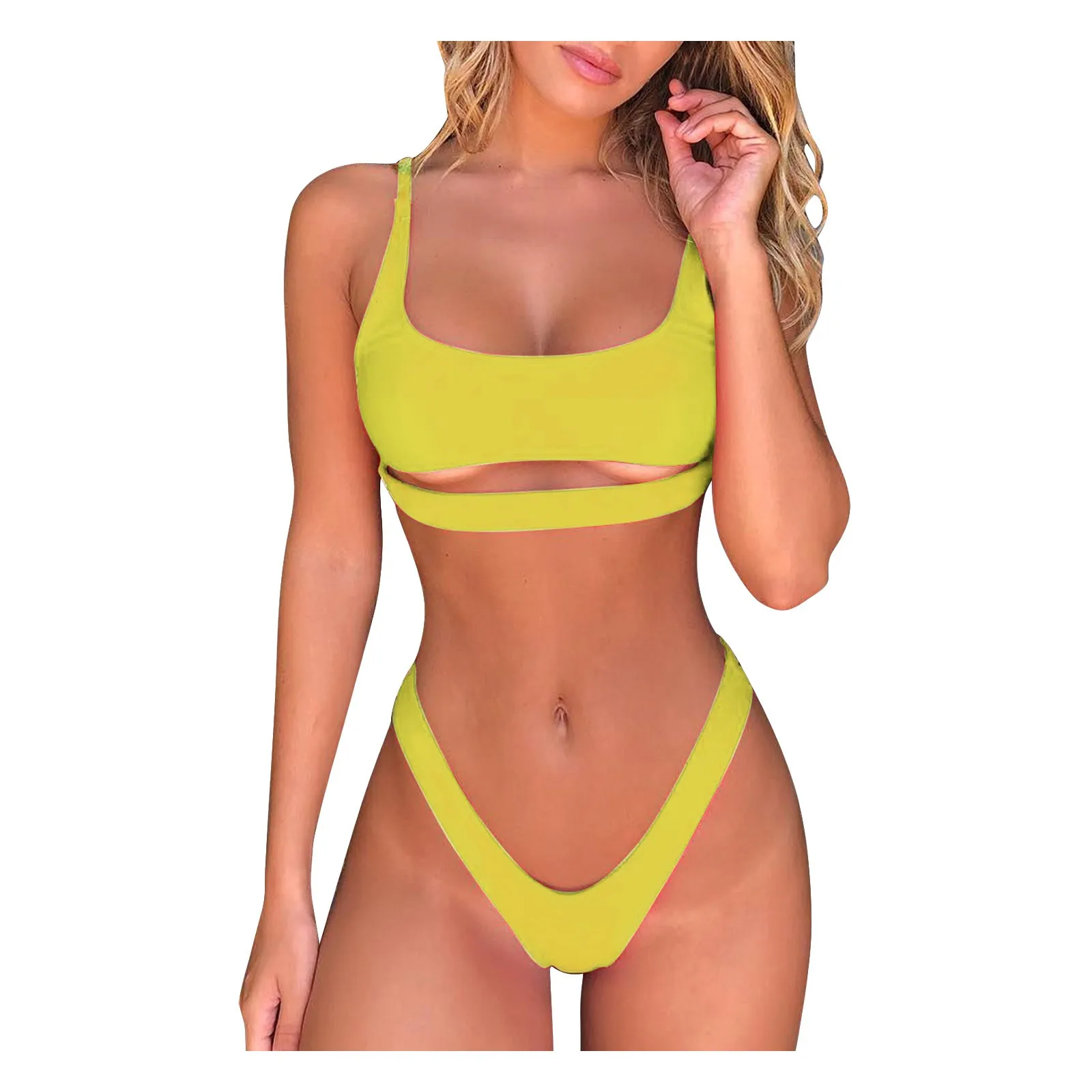 

Sexy Bikini Hollow Out Swimsuit Female High Cut Swimwear Solid Fashion Bathing Suit Beach Wear 2021 Monokini Biquini
