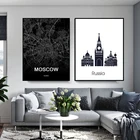 Плакат с изображением России, Москвы, города, путешествий, черно-белый минималистский рисунок на холсте, настенное украшение для комнаты