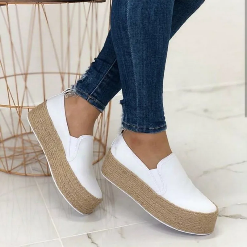 white2 WENYUJH/парусиновая обувь на плоской подошве; коллекция года; Модные женские эспадрильи; обувь на плоской толстой подошве; повседневная обувь на плоской подошве со шнуровкой и круглым носком для девочек - Цвет: white2