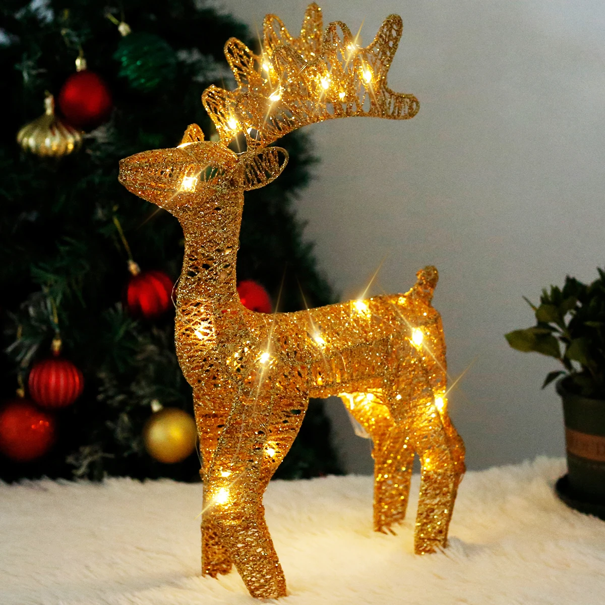 

Christmas Deer Cart Ornament Mini Reindeer Elk Desktop Ornament Wrought Iron Golden Sleigh Cart Table Figures home Decor