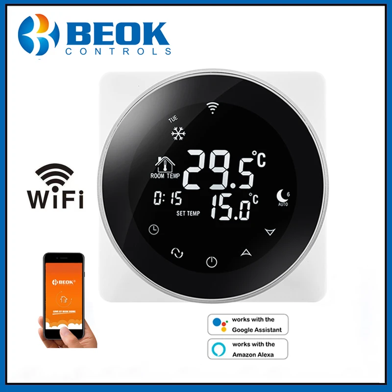 

Beok TGR87 WiFi Smart Thermostat Electric Floor Heating 16A Temperature Controller Touch Screen Thermostat with Google Alexa