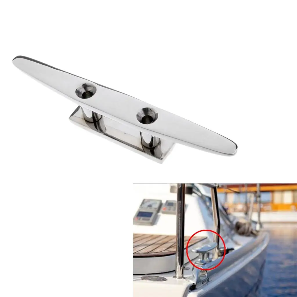 

8" Stainless Steel Boat Deck 2 Holes Low Flat Rope Cleat Mooring Bollard