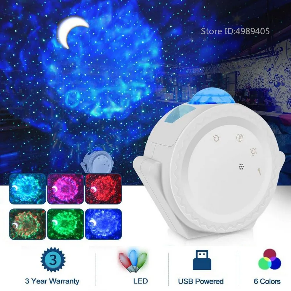 

LED Starry Sky Projector Lamp Star Light Projection 6 Colors Ocean Waving Lights 360 Degree Rotation Night Light Lamp for Kids