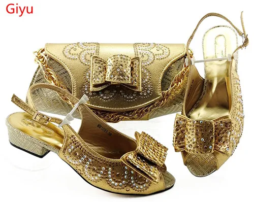 Doershow золотые туфли с подходящими сумками набор обуви и сумок для вечерние в