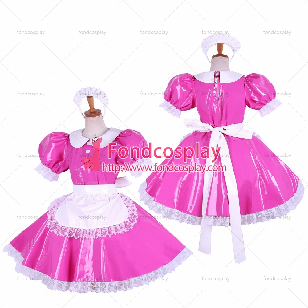 

Fondcosplay пикантная Одежда для взрослых с перекрестными элементами, запираемое ярко-розовое тонкое ПВХ платье, виниловое воротник Питера Пэна,...