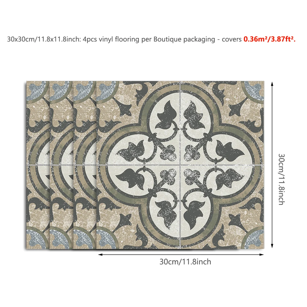 

30cmx30cmx4pcs Rustic Clover PVC Waterproof Self Adhesive Wall Sticker Tile Sticker For Kitchen Bathroom Furniture