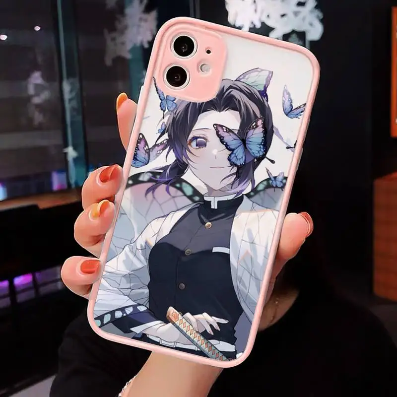 

Kochou Shinobu Demon Slayer anime Phone Case Pink matte transparent For iPhone 7 8 x xs xr 11 12 pro plus max mini Clear Funda