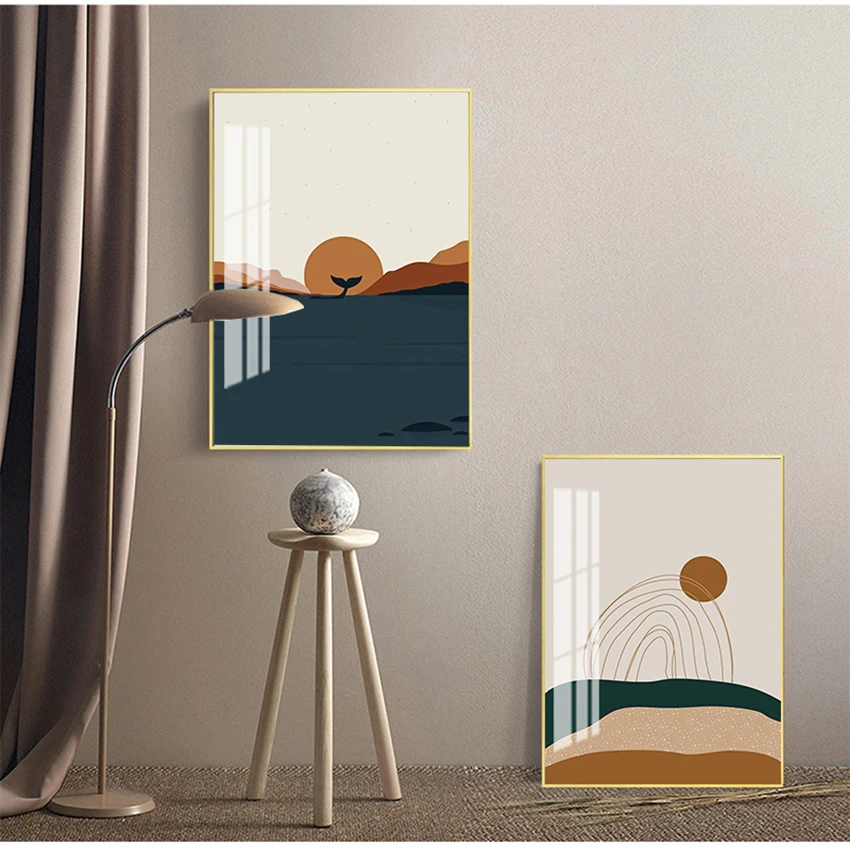 

Rainbow Print Boho Poster Wall Pictures Home Decor Abstract Painting Sunrise Canvas Poster Sea Whale Wall Art Prints Vintage Sun