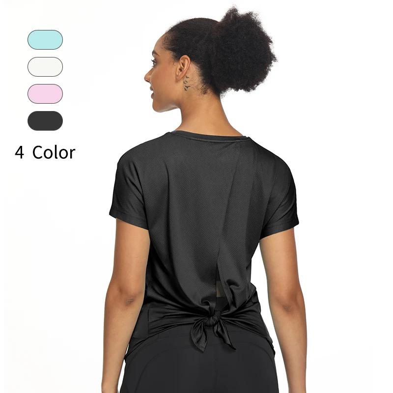 

Women's Yoga Tank Tops Workout Tie Shirt - Lightweight Quick Dry Athletic Short Sleeve Running T-Shirts