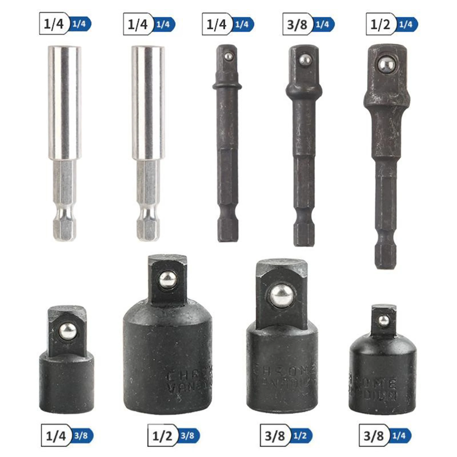 

9Pcs Hex Drill Socket Connector Converter Extension Set Impact Hand Tool