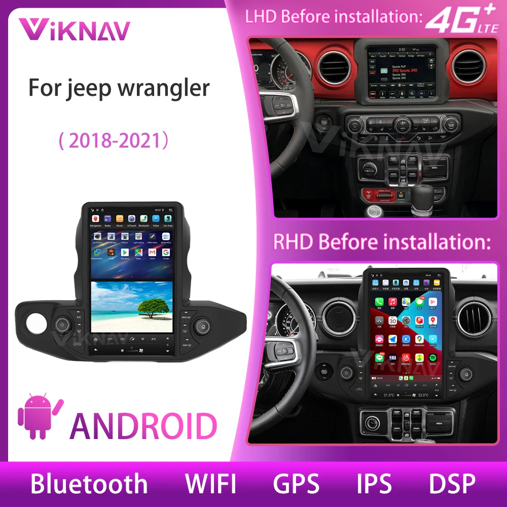

Автомагнитола 13,6 дюйма для Jeep Wrangler 2018 2019-2021, мультимедийный проигрыватель для автомобиля, видео, стерео, GPS-навигация, головное устройство системы Android