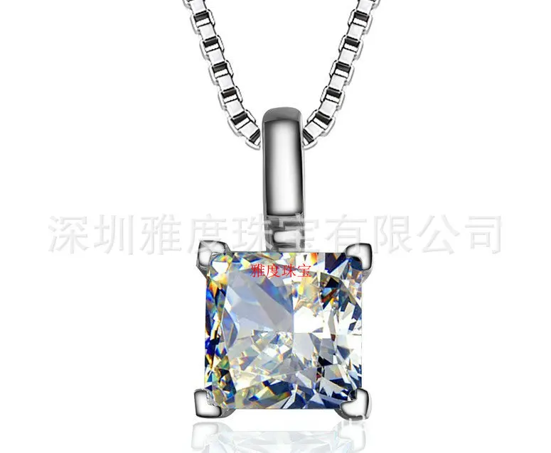 Luxury jewelry 1 ct sona Simulated Cushion cut stone Necklace Wedding Pendant For Women 925 sterling silver chain | Украшения и