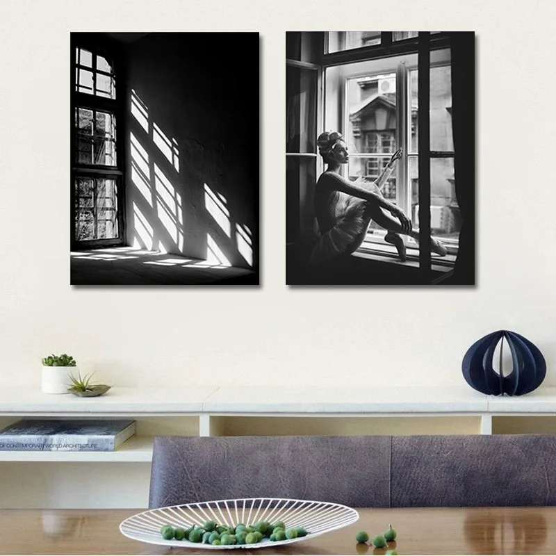 

Abstract Black and White Window Girl's Home Decoration Canvas Painting Frameless Painting Living Room Home Bedroom Painting