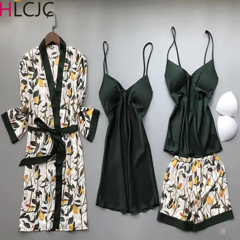 Женская пижама из шелка и атласа пикантная Пижама с цветочным принтом женская