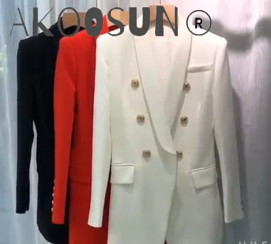 

TOP QUALITY Long Blazer Double Breasted Gold Button blazers Woman 2021 FASHION HOT SALE