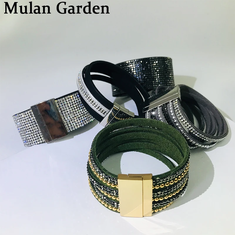 M &amp G Блестящий панк браслет черный зеленый из искусственной кожи роскошный