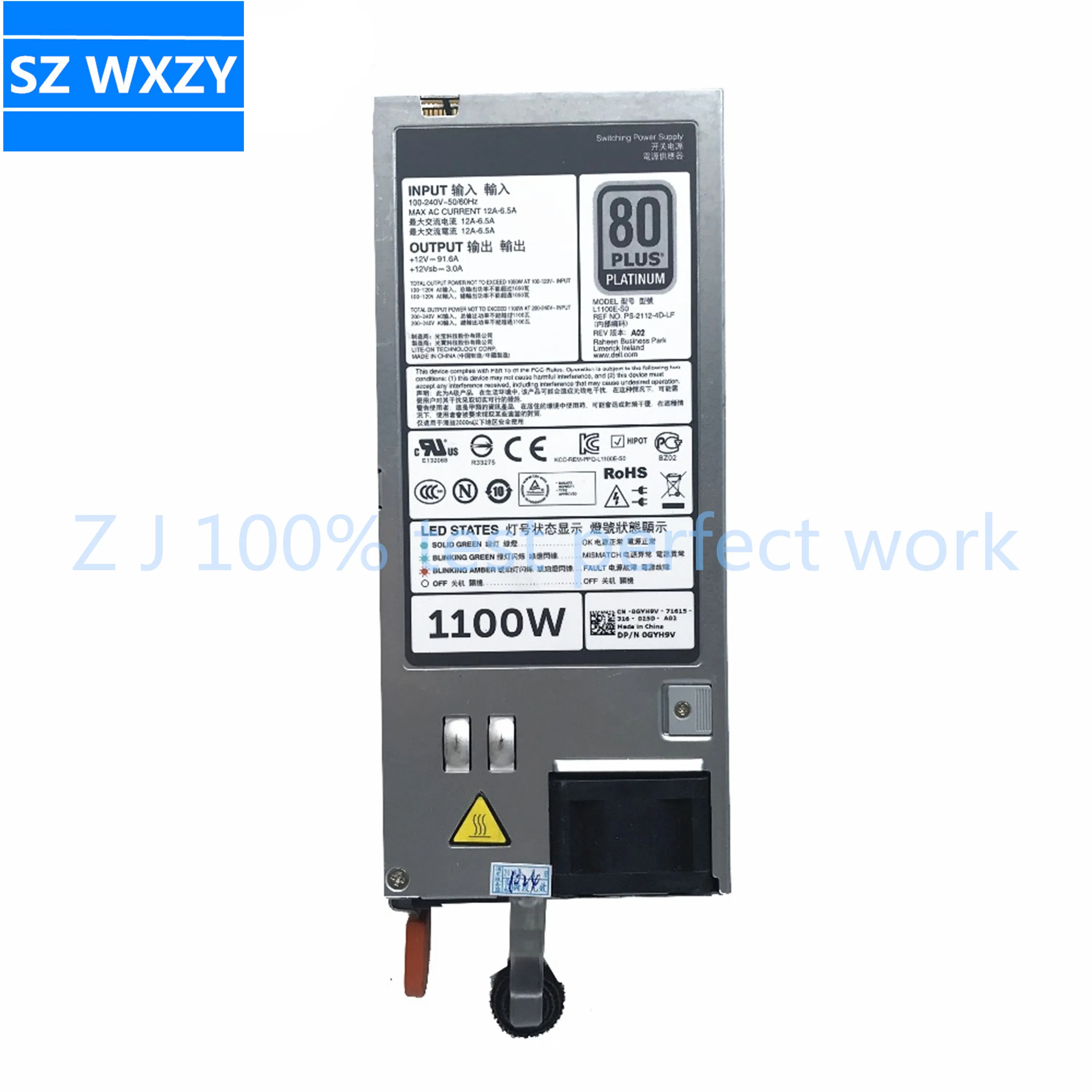 Оригинальный Для DELL R520 R620 R720 T620 T420 Питание L1100E S0 PS 2112 4D LF 1100W 0GYH9V CN 100% тестирование