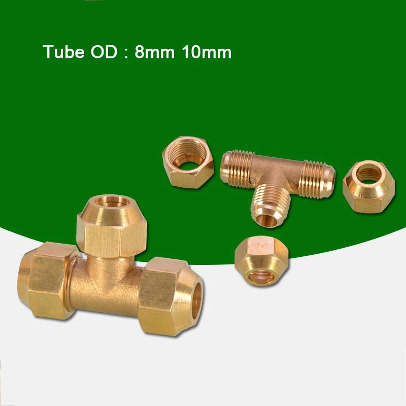

1Pcs Brass Equal Tee Connector Fitting Flaring Copper Pipe Fittings Air tool Fitting With Nuts Tube OD 8mm 10mm