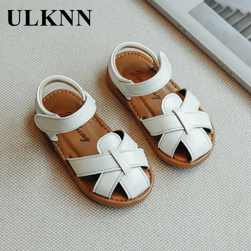 

ULKNN 2021 New Fashion Solid Soft Sandals Children Princess Party Shoes Flats Shoes For Girl Casual Footwears Summer Round Toe