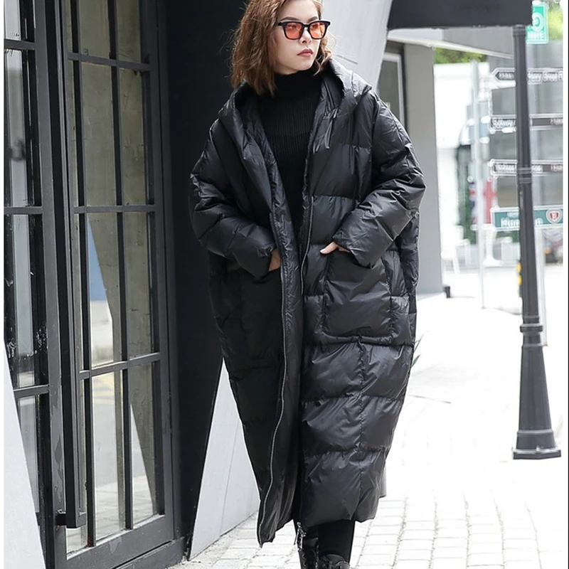 

Winter Hooded Long Sleeve Solid Color Black Cotton-Padded Warm Loose Big Size Jacket Women Parkas Fashion