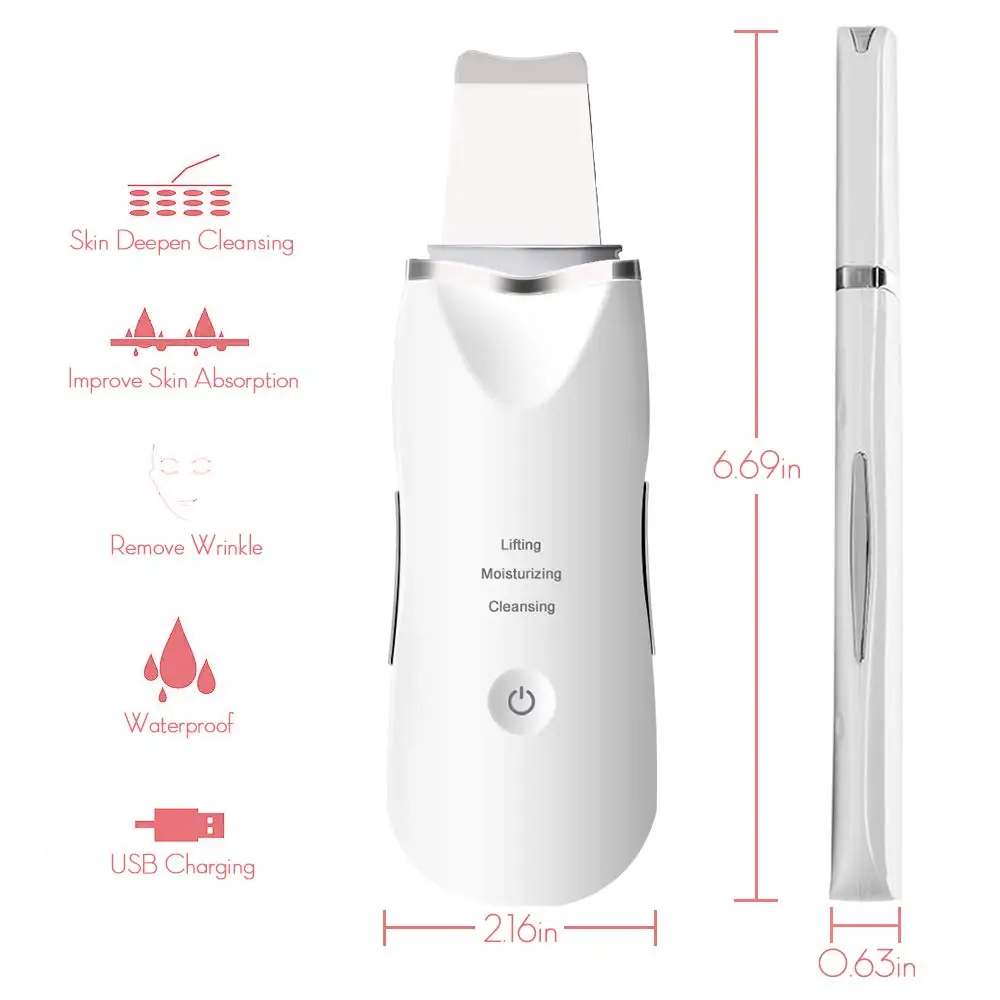 Перезаряжаемый ультразвуковой скраб для кожи лица Очищение пилинг вибрация