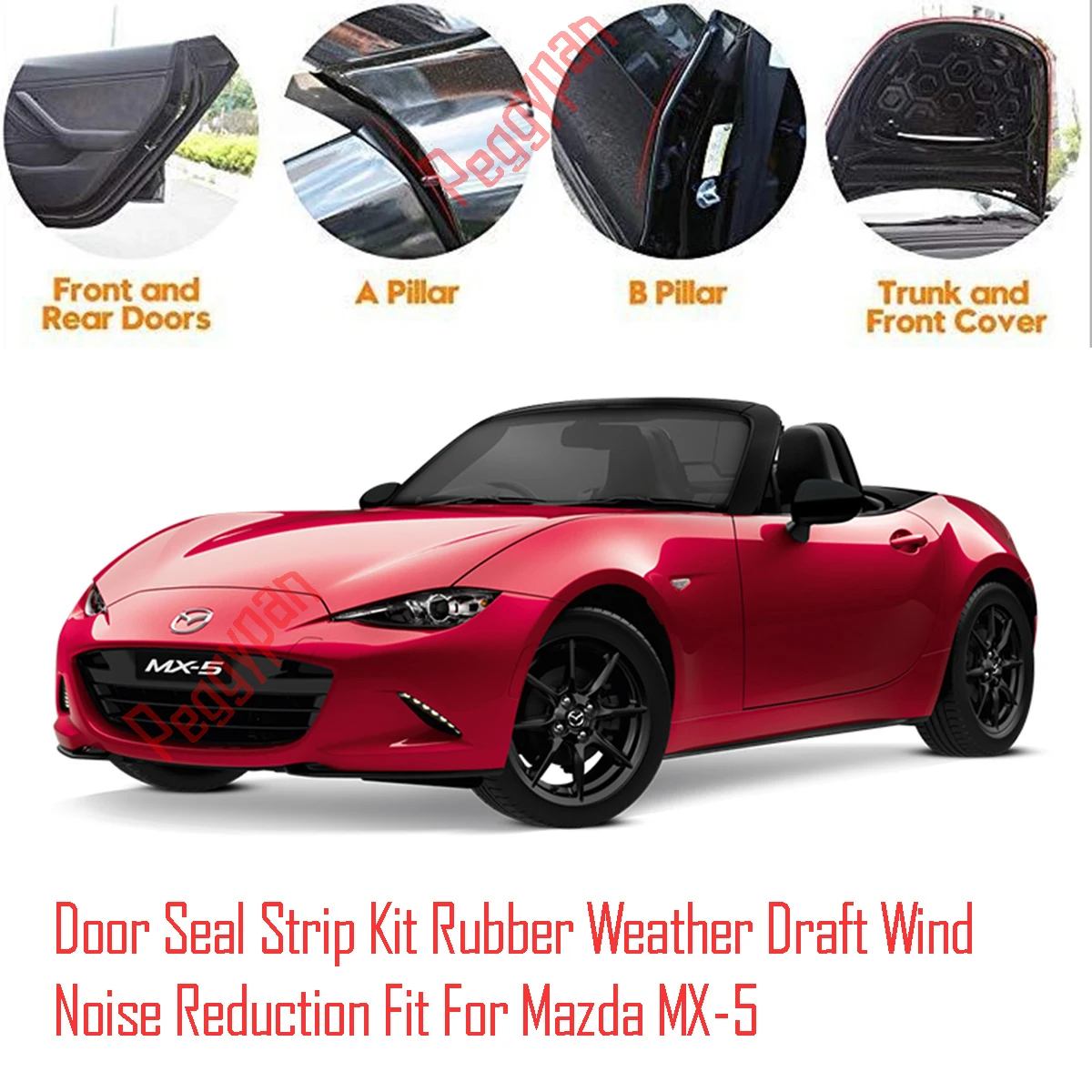 Door Seal Strip Kit Self Adhesive Window Engine Cover Soundproof Rubber Weather Draft Wind Noise Reduction Fit For Mazda MX-5