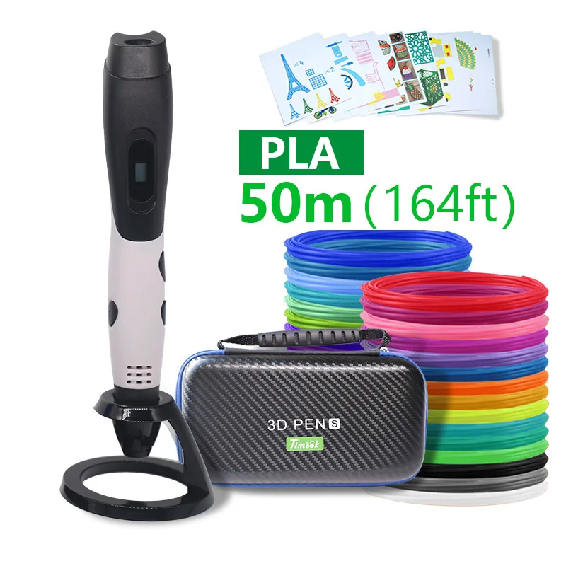 White pen PLA50m 3d ручка 3d-ручки, светодиодный дисплей, ABS / PLA-филамент, 3-я ручка Добавить специальные брекеты для защиты рук,с 5 В в 2A usb адаптер 3d-печатные ручки Рождественские подарки - Цвет: White pen PLA50m