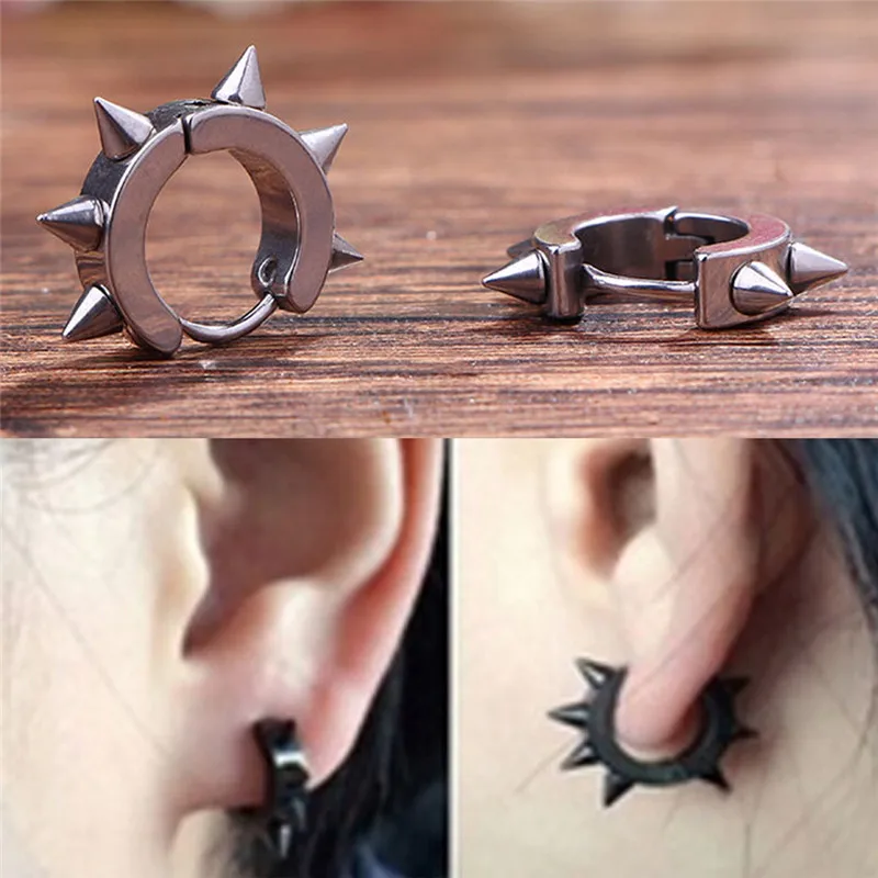 Спайк серьги гвоздики для женщин мужчин Нержавеющая сталь Черный Рок гвоздь панк