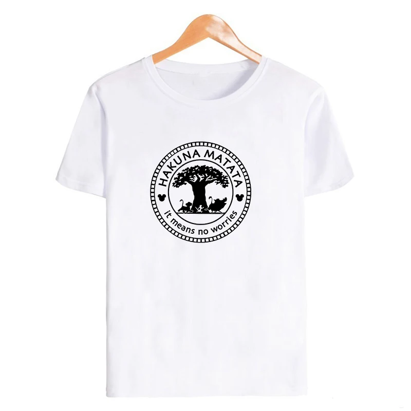 19bk014-white Showtly Hakuna Matata Women Harajuku Ullzang the lion king T-shirt Femme Homme Summer Tshirt Fashion Top Tee Female T Shirt - Цвет: 19bk014-white