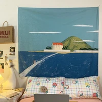 tapestry wall hanging teen kawaii room decor cute aesthetic bedroom decoration sea village blue scenery boho nordic home %d0%b3%d0%be%d0%b1%d0%b5%d0%bb%d0%b5%d0%bd