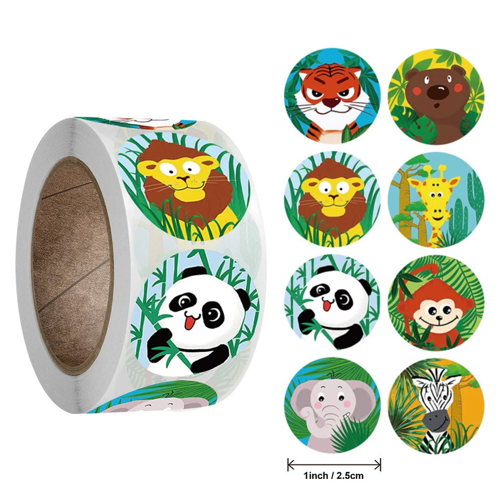 Pegatinas de animales de dibujos animados para ni&ntilde;os, calcoman&iacute;as de monopat&iacute;n, Zoo, juguetes para ni&ntilde;os, ordenador port&aacute;til, Bloc de notas para tel&eacute;fono y coche, 500 uds/rollo-4