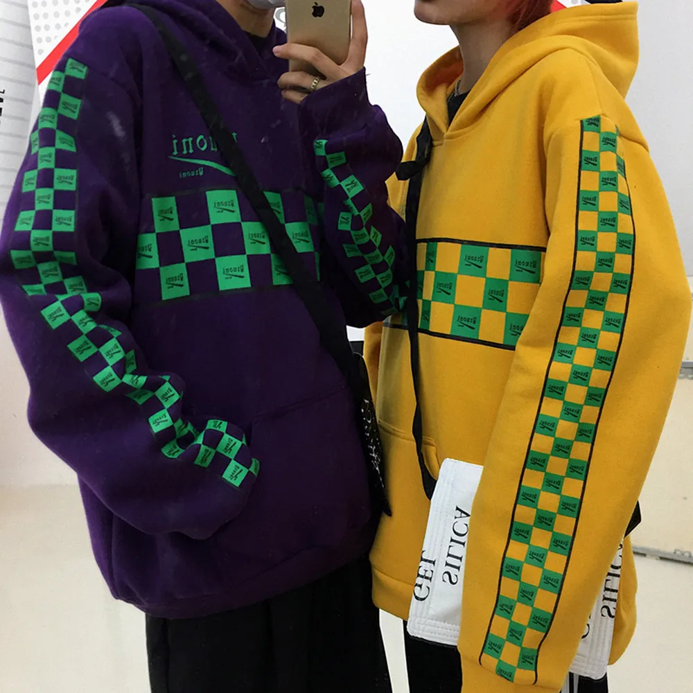Harajuku толстовки для женщин и мужчин шахматная доска с буквенным принтом свободные