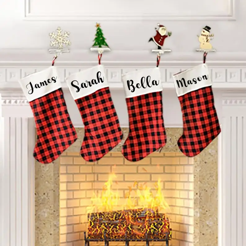 Рождественские чулки персонализированные рождественские с Буйволом в клетку