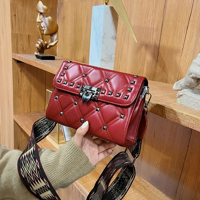 

Fashion Trendyol Diamond Lattice Leather Bag For Women Luxury Designer Vintage Punk Handbag Crossbody Black Evening Sac Casual