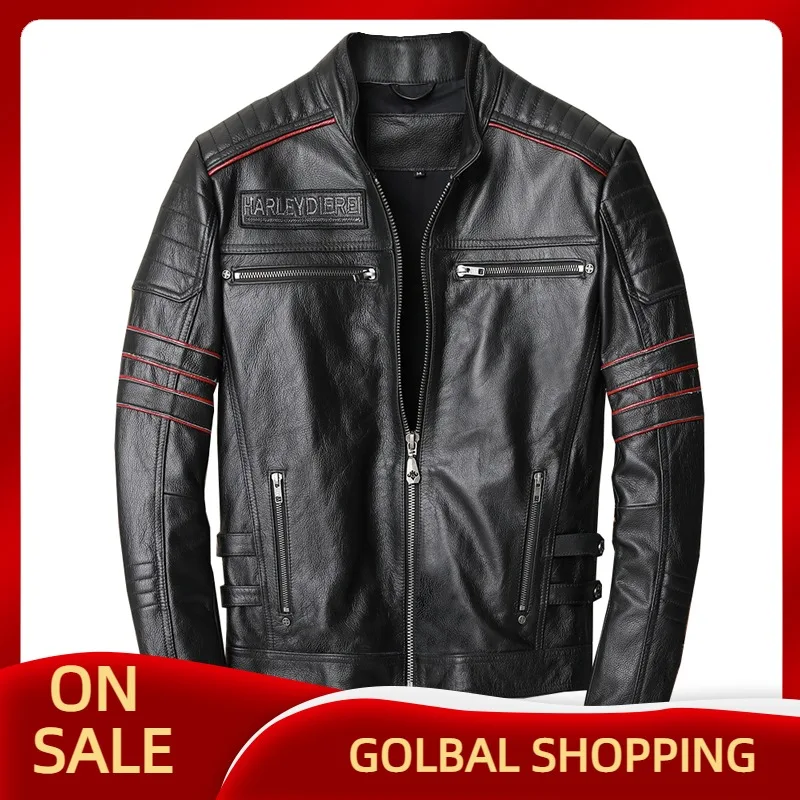 

2021 Black Skulls Embroidery Motorcycle Style Genuine Leather Jacket Men Plus Size 4XL Real Cowhide Autumn Slim Fit Biker's Coat