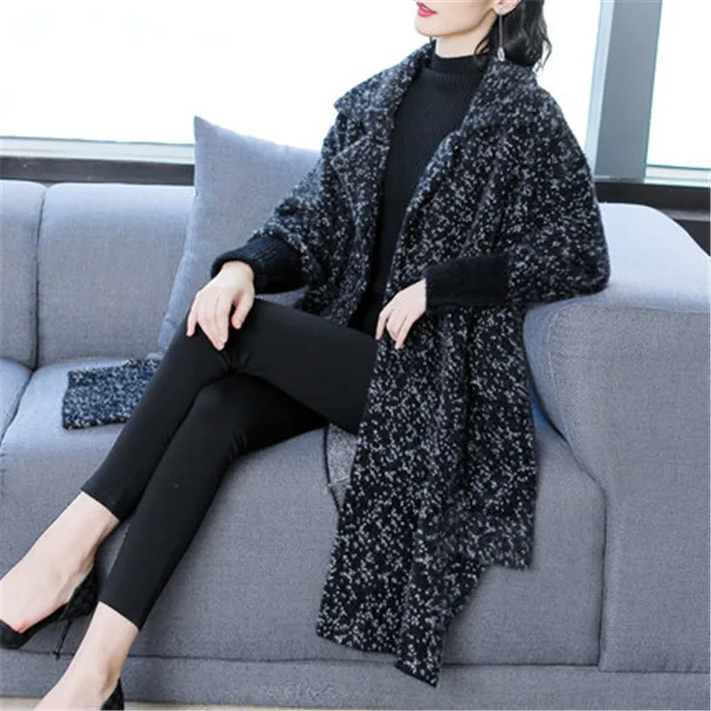 Винтажная верхняя одежда из искусственной норки Свободное пальто средней длины