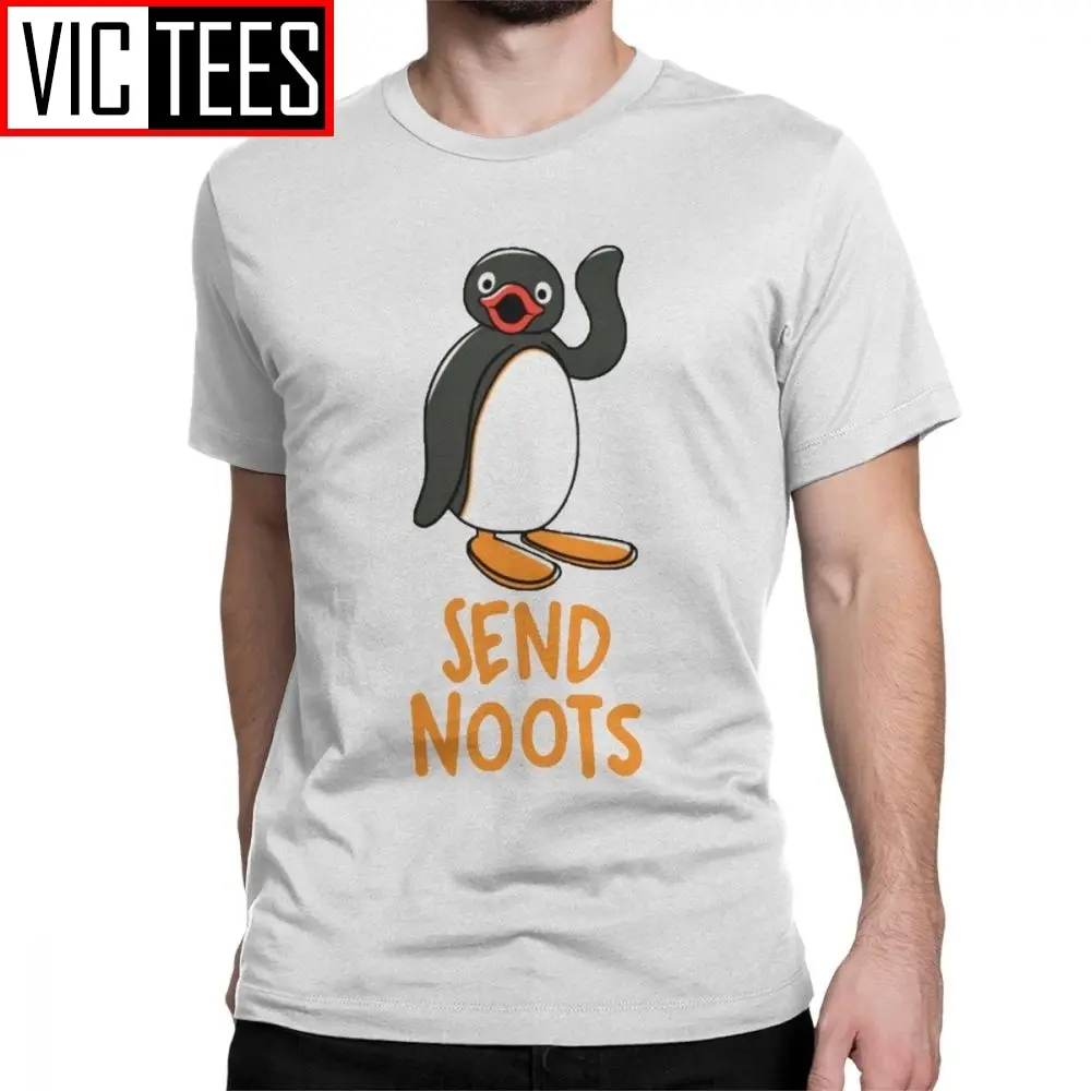 Send Noots Pingu T-Shirts Men Cotton T Shirts Penguin Series Meme Kids 80s 90s Retro Cute Short Sleeve Tee Shirt Gift Idea Tops