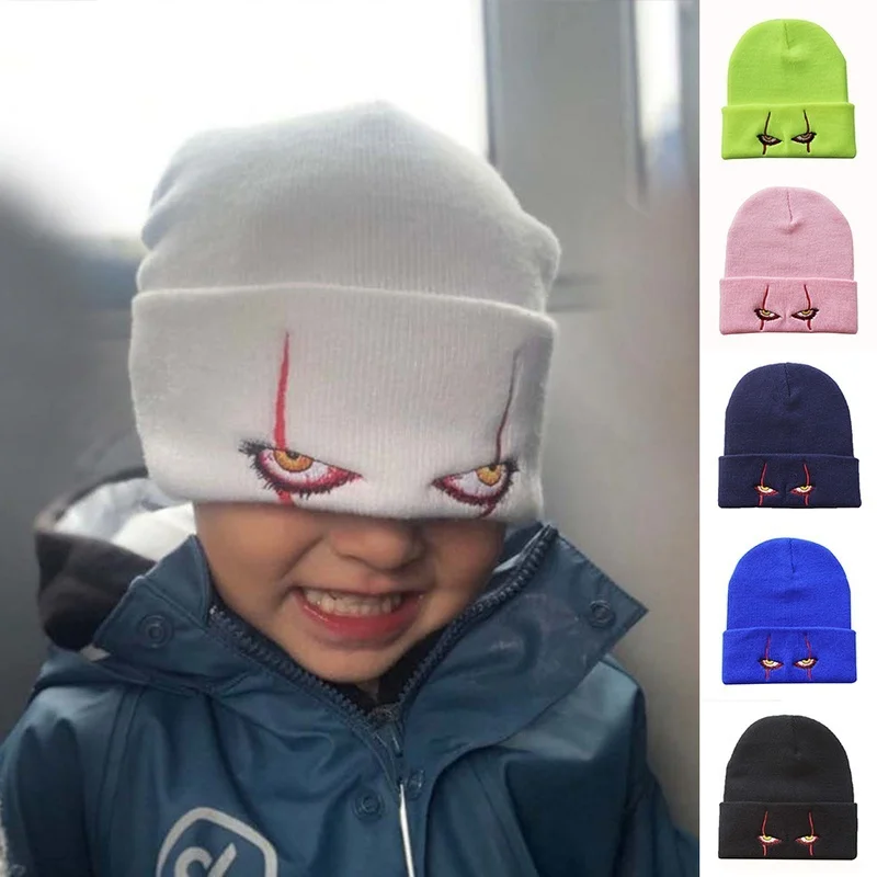 

Unisex Winter Soft Outdoor Beanie Solid Color Knitted Hat Pennywise scary eyes Hood Hat for Kids Casual Outside Halloween Hats *