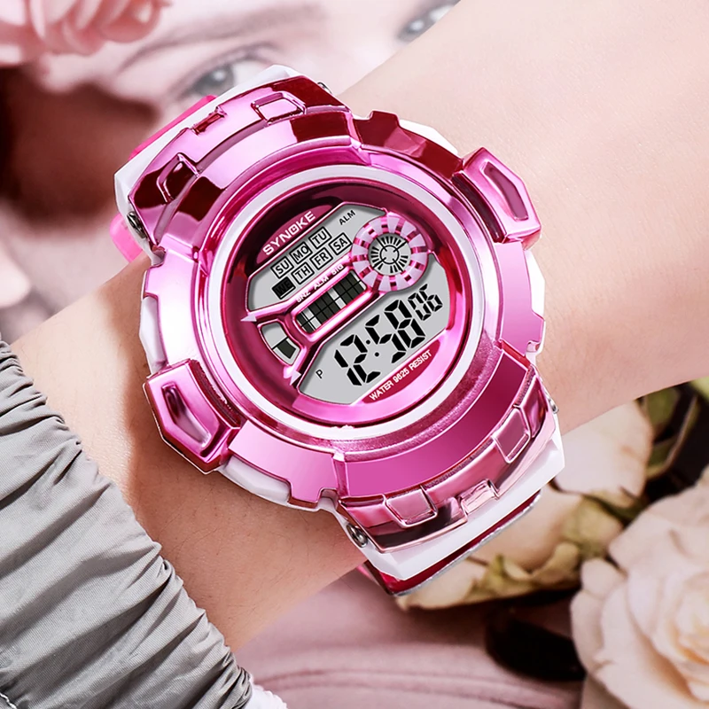Женские цифровые часы с цветным градиентом SYNOKE водонепроницаемые светодиодные