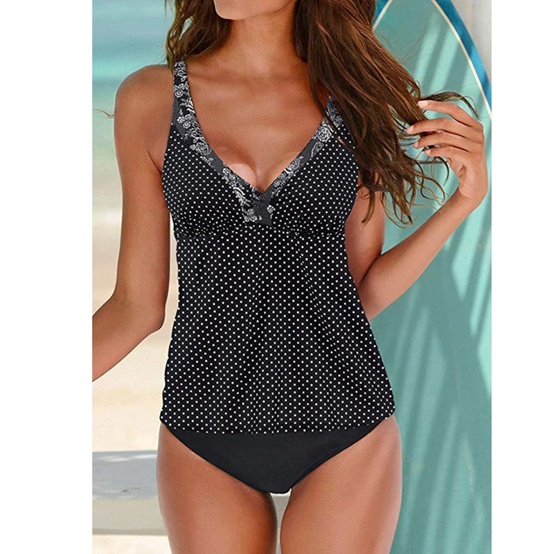 Новинка 2020 купальники с лямкой на шее женские Танкини в горошек пуш ап ретро