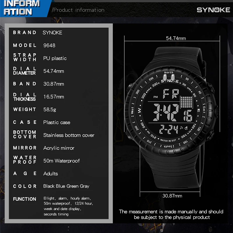 Часы мужские водонепроницаемые с хронографом цифровые спортивсветодиодный