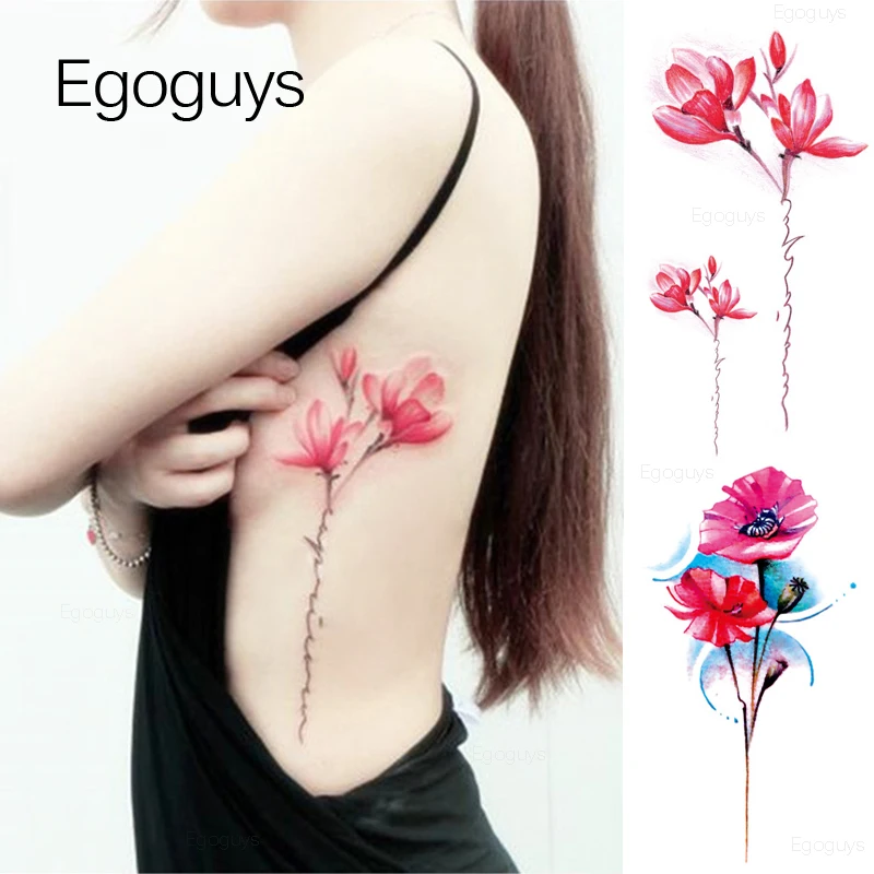 Розовый цветок пиона для девочек Временные татуировки женщин Водонепроницаемый