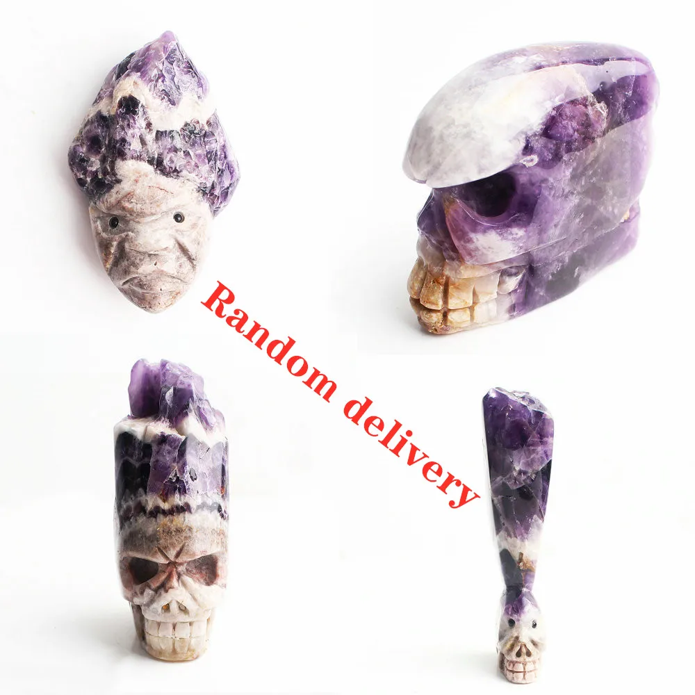 Amethyst Cluster With Sculpture Skull Face Crystal Play Reiki Home Decoration | Дом и сад