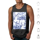 Синяя хлопковая майка в китайском стиле без рукавов для мужчин и женщин