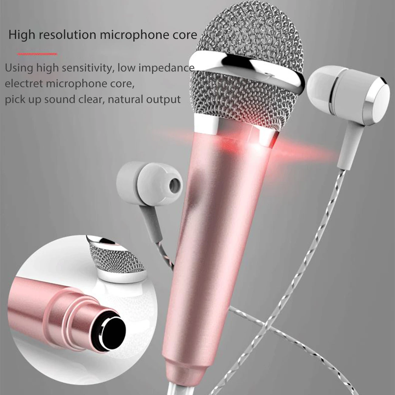 

Stereo Studio Mic KTV Karaoke Mini Microphone For Smart Phone Laptop PC Desktop Handheld Metal Audio Microphone With Headset